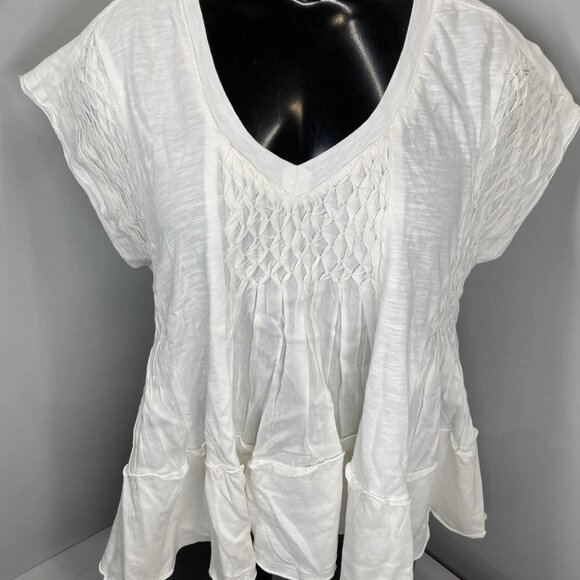 NEW ANTHROPOLOGIE Babydoll Swing Top – Size XS – Ivory Ruffle Smocked Shirt - Picture 1 of 7